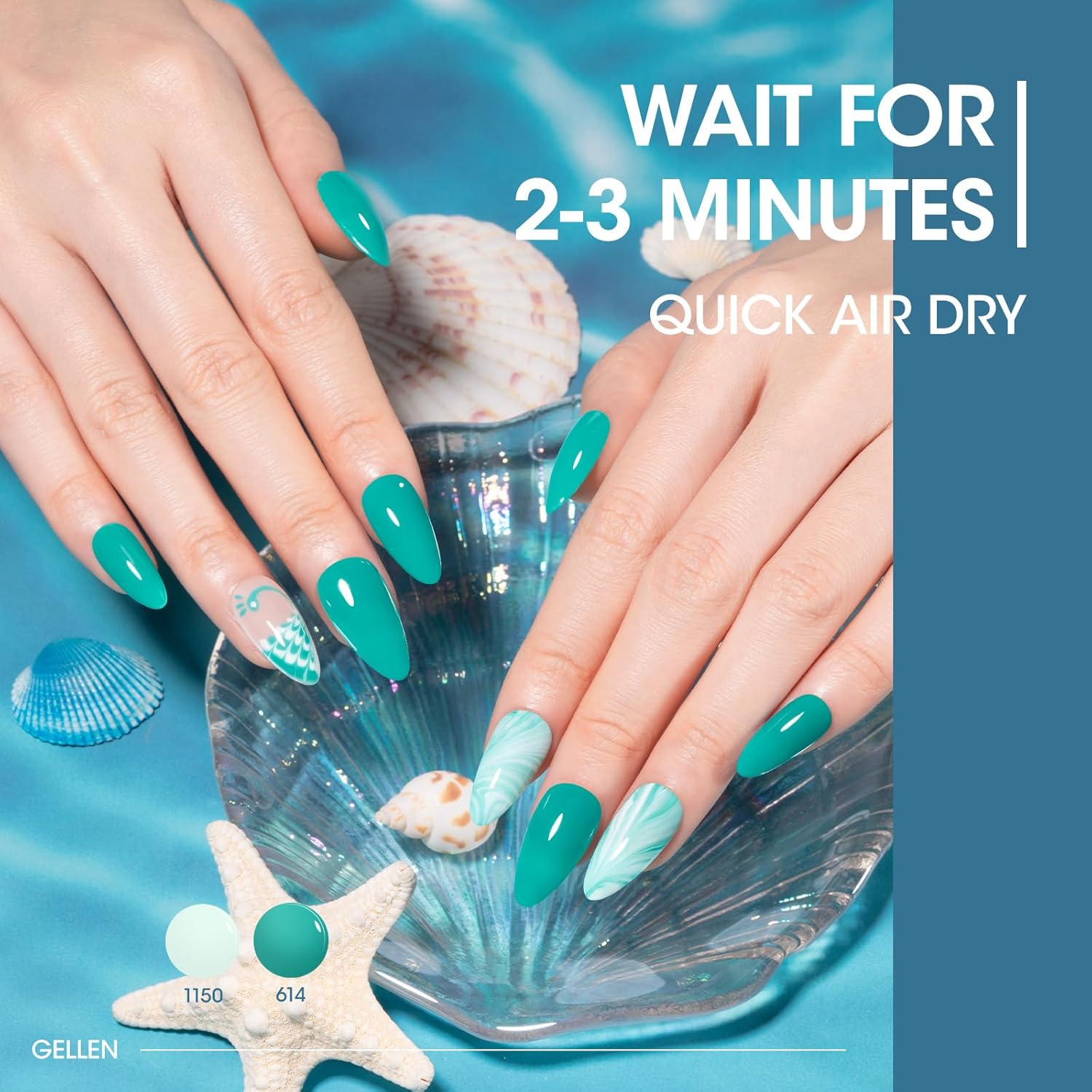 GELLEN Teal Regular Nail Polish Non Gel, Fast Air Drying Mint Turquoise Nail Polish No UV Light Needed Spring Summer 6 Colors Blue Green Set for Women Girls Manicure Home Salon, Hema Free, 0.33 Fl.Oz-BrightBean Baby