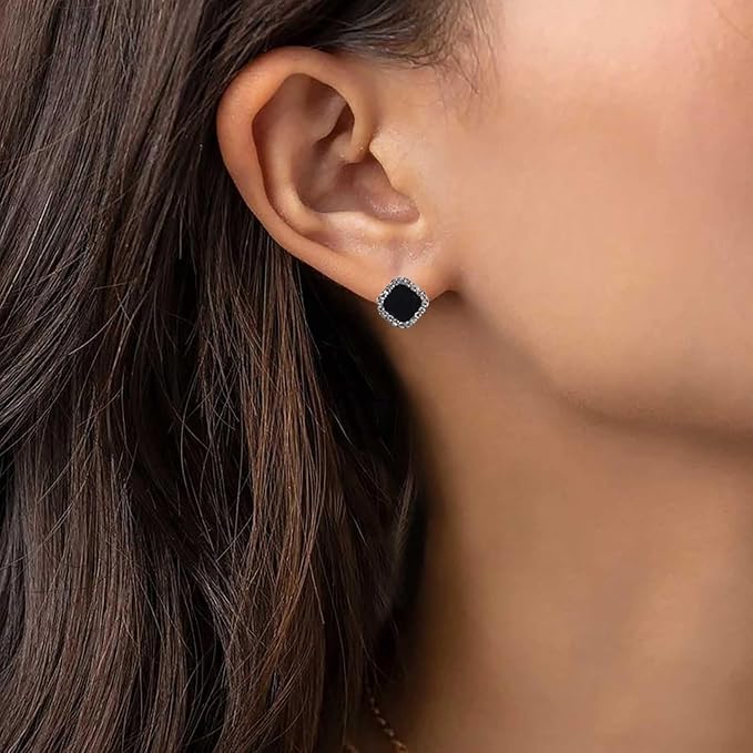 Vintage Black Square Crystal Earrings Black Cz Stud Earrings Rhinestone Diamond Earrings Geometric Onyx Earrings Jewelry for Women and Girls-BrightBean Baby
