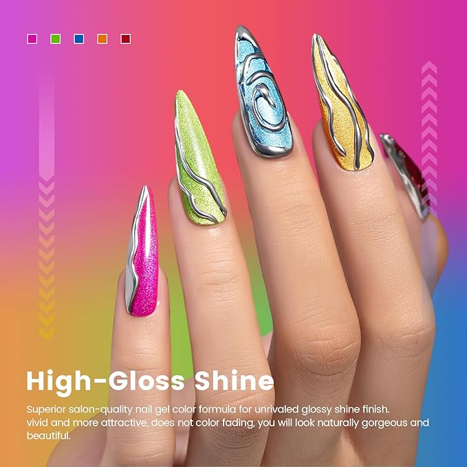 RARJSM 9D Neon Cat Eye Gel Nail Polish Set 6 Colors Velvet Silver Glitter Bright Orange Blue Red Green Rose Purple Ice Gel Polish with Magnet Stick UV LED Curing Requires Soak Off Home Salon Diy-BrightBean Baby