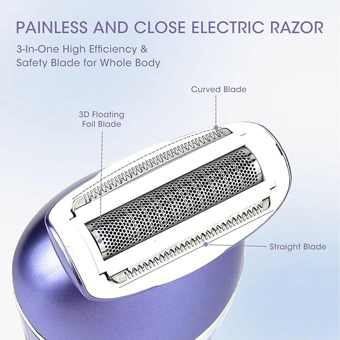 Electric Shavers for Women, 7 in 1 Hair Removal Kit with Epilator Bikini Trimmer Face Razor Body Brush Face Massager Foot Callus Remover, IPX7 Waterproof Lady Razors Set for Legs Armpit Bikini Pubic-BrightBean Baby