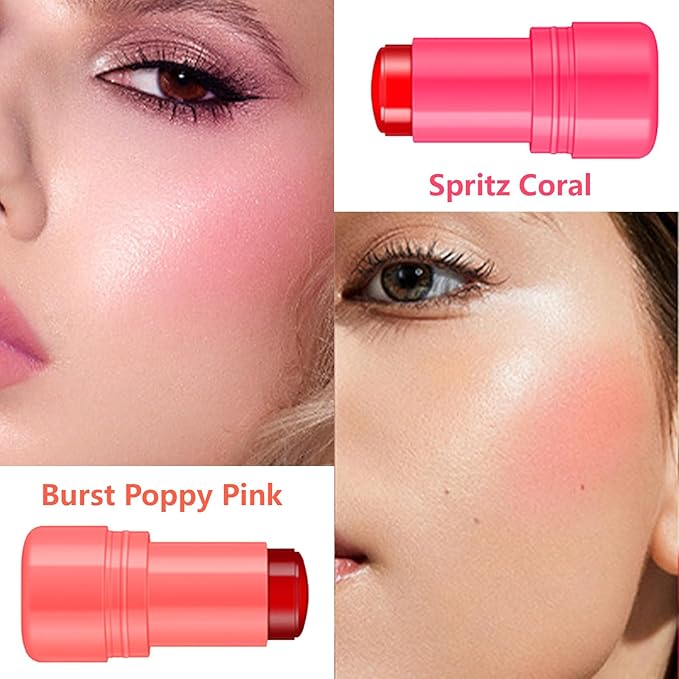 2 Pcs Milk Jelly Blush,Jelly Tint Blush Stick Sheer Lip & Cheek Stain Milk Cooling Water Jelly Tint Long Lasting Face Blushes, Lip Gloss Cheek Solid Moisturizer Stick (01#+02#)-BrightBean Baby