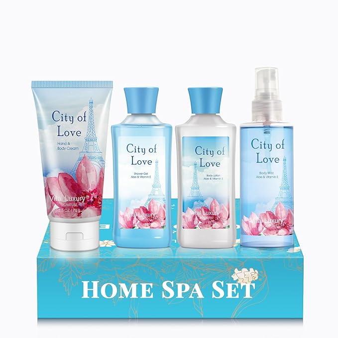 Bath & Body Kit - Body Lotion, Shower Gel, Body Cream, and Fragrance Mist, 3 Fl Oz each, in City of Love, Ideal Skincare Gift Home Spa Set for luxurious indulgence-BrightBean Baby