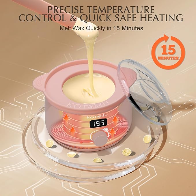 KOTAMU Wax Warmer, Waxing Kit for Women Men Hair Removal, Digital Waxing Machine for Face Eyebrow Bikini Brazilian Leg Body &Sensitive Skin, Pink Wax Kit With 44 Accessories for Home Salon Use-BrightBean Baby