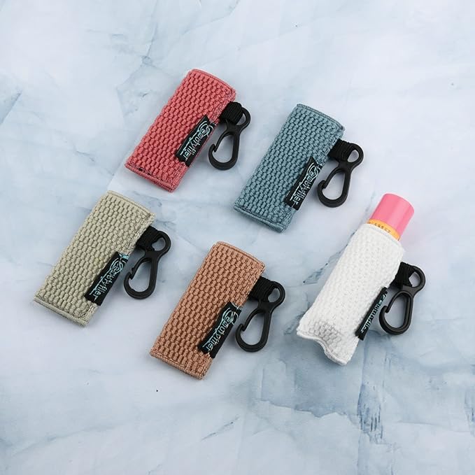 Beautyflier Keychain, Lip Balm Holder for Burts Bees Chapstick - 5pcs, Elastic, Stylish, Unique Designs, Attractive Color, Clip On, Lightweight, Red, Blue, Pink-BrightBean Baby