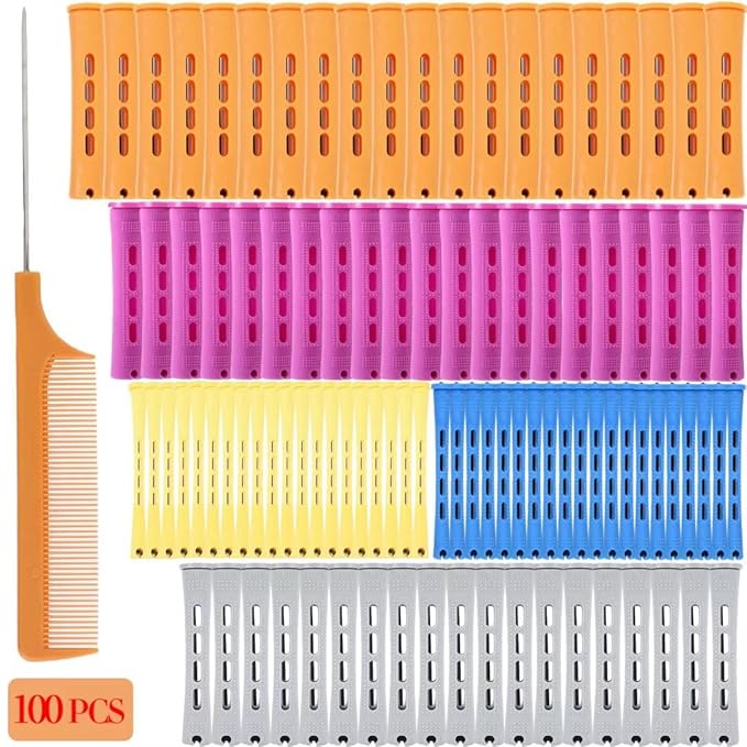 100pcs Hair Curling Rods Set - Plastic Cold Wave Rollers for Natural, Long or Short Hair Styling - Women's DIY Hairdressing Tools in Orange, Purple, Gray, Blue, Yellow-BrightBean Baby
