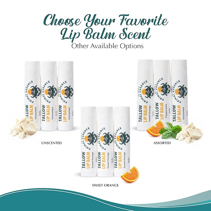 Moisturizing Tallow Lip Balm – Grass-Fed Beef Tallow with Organic Coconut Oil, Beeswax, and Vitamin E – Peppermint – Lip Balm Set – Travel Essential – 3-Pack-BrightBean Baby