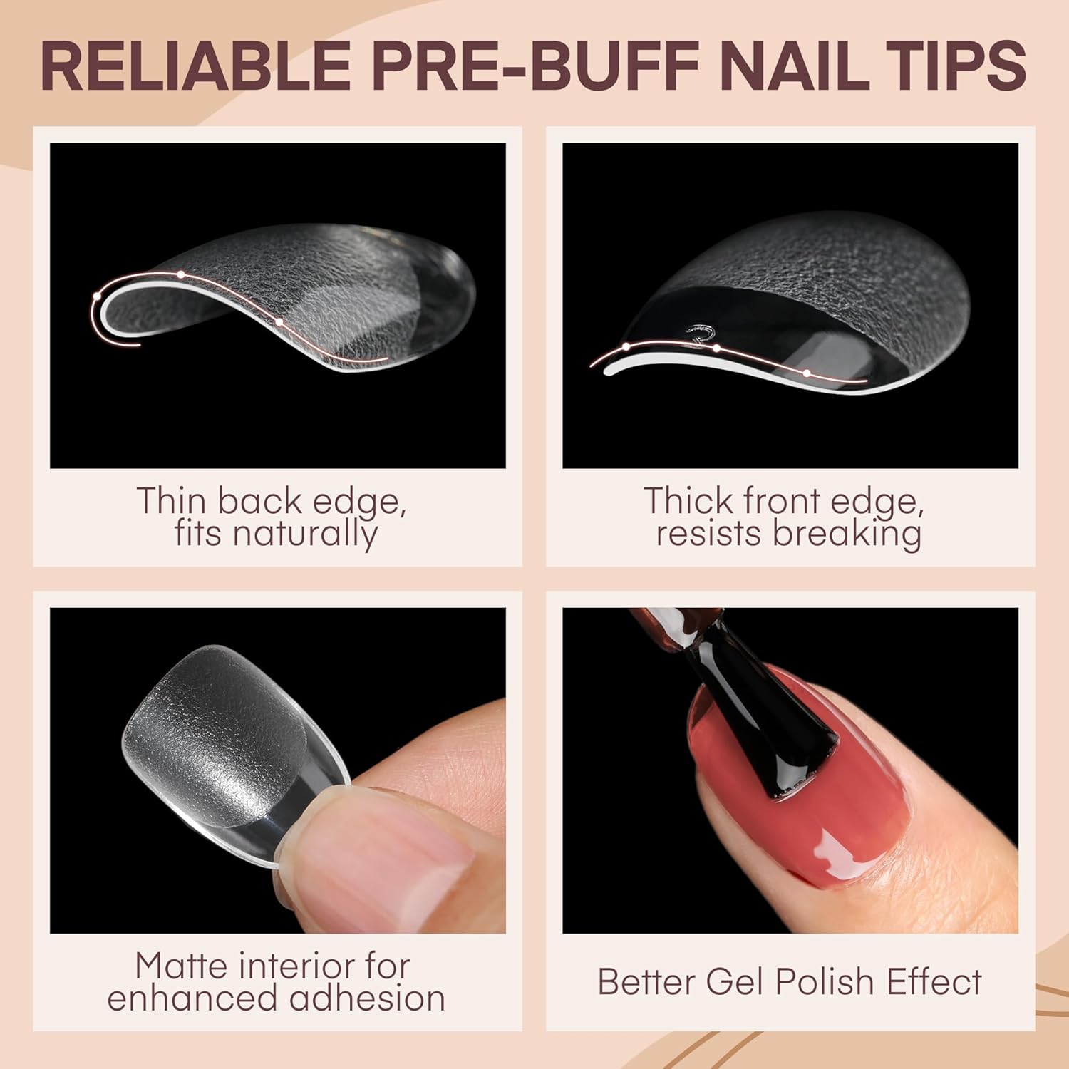 Short Oval Round Nail Tips, 504Pcs Pre-shaped Gel Short Nail Tips Oval Shape, 15 Sizes Half Matte Clear Almond Acrylic False Nails No Need File for Nail Extension DIY Salon-BrightBean Baby