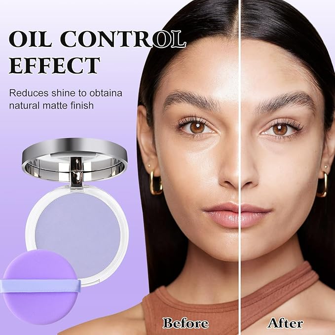 Chillab Lavender Matte Powder, Gel-like Formula Oil-Control Primer & Setting Powder, Polvos Compactos Matte Powder for Silky Blurring Oil Control-BrightBean Baby