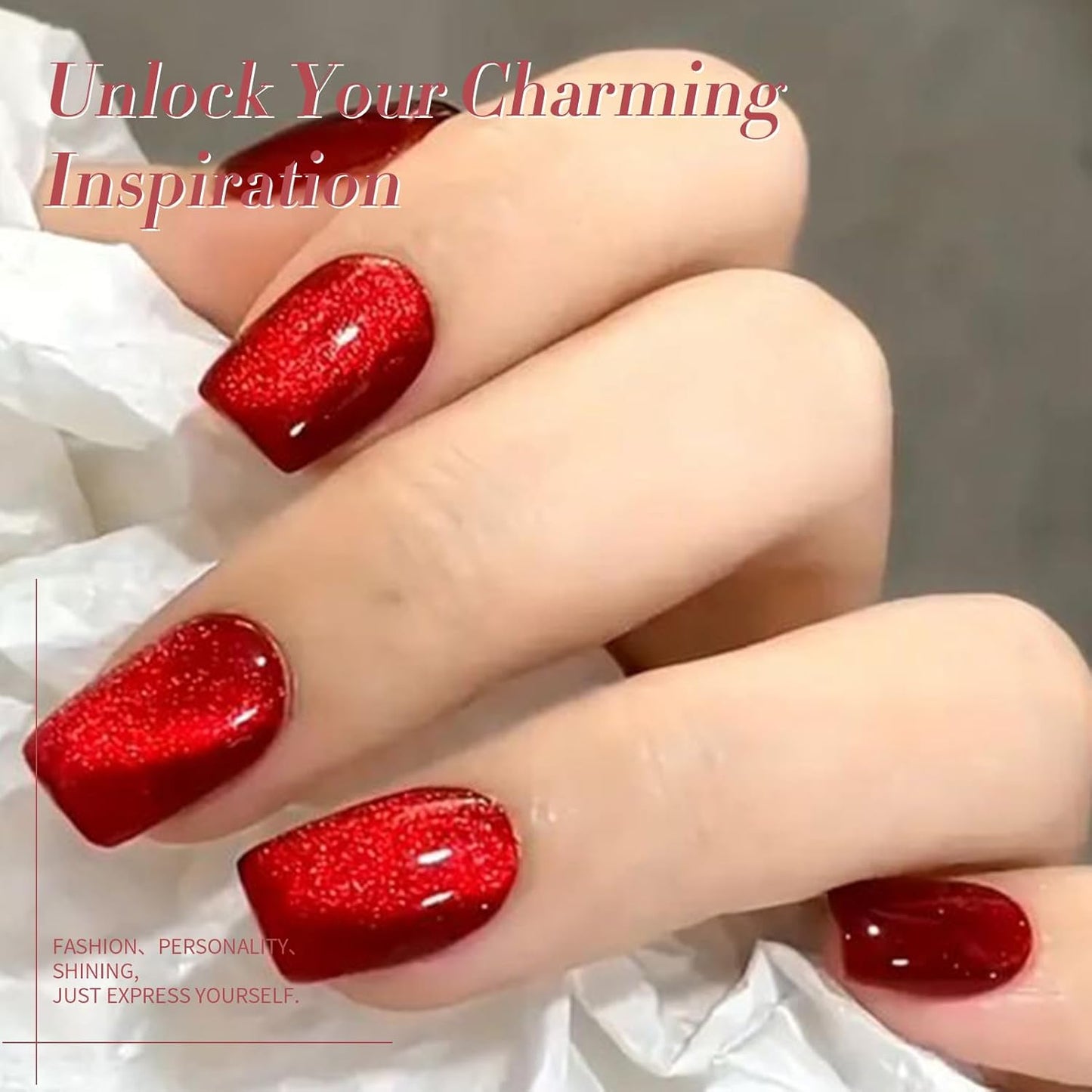 Born Pretty Cat Magnetic Eye Gel Nail Polish Ruby Red Holographic Glitter Shiny Sparkle Crystal Gel Nail Polish Magnetic Nail Polish Salon DIY at Home 15mL-BrightBean Baby