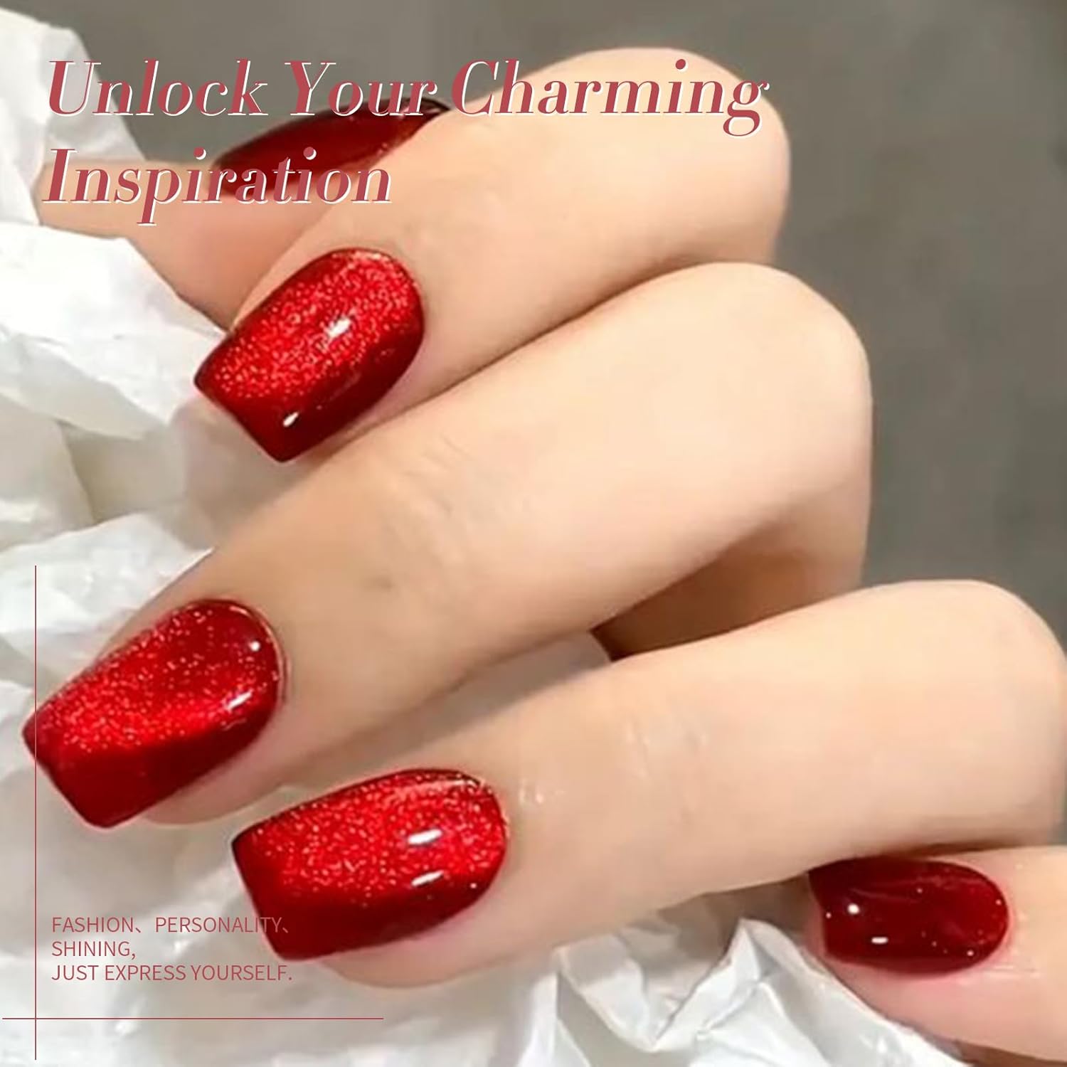 Born Pretty Cat Magnetic Eye Gel Nail Polish Ruby Red Holographic Glitter Shiny Sparkle Crystal Gel Nail Polish Magnetic Nail Polish Salon DIY at Home 15mL-BrightBean Baby