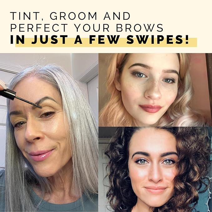 Elizabeth Mott Eyebrow Gel - Queen of the Fill Tinted Brow Filler, Volumizer & Setter - Defines, Shapes & Covers Grays - Water-Resistant, Long-Lasting, Smudge-Proof - Cruelty-Free, Black Shade, 4g-BrightBean Baby