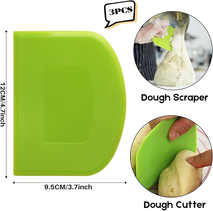 SURDOCA Dough Scraper Bench Scraper - 3P 4.7x3.7" Plastic Flexible Bowl Scraper, Sharp Edge & Angles Cake Scraper. Non-Slip Bakeware Decorating Tools Sculpting & Modeling Tools - Yellow+Blue+Yellow