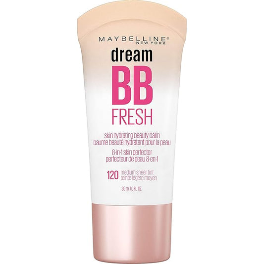 Maybelline Dream Fresh Skin Hydrating BB cream, 8-in-1 Skin Perfecting Beauty Balm with Broad Spectrum SPF 30, Sheer Tint Coverage, Oil-Free, Medium, 1 Fl Oz-BrightBean Baby