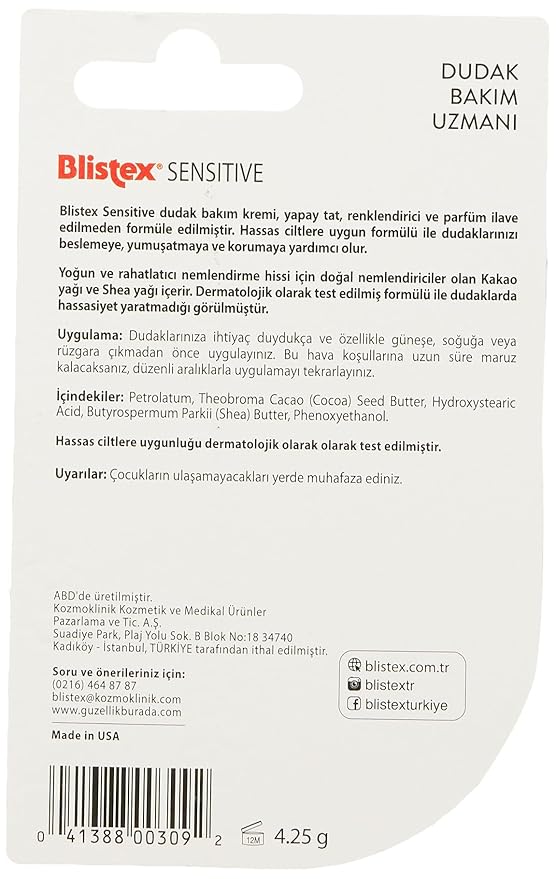 Blistex Simple & Sensitive Lip Balm, 0.15 Ounce Tube – Hypo-Allergenic Unflavored Lip Balm, Gentle Lip Moisturizer For Dry Lips, Contains Shea & Cocoa Butter-BrightBean Baby