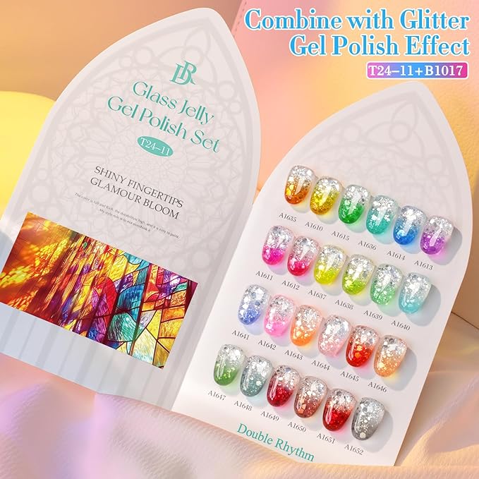 Double Rhythm 28Pcs 0.5Oz Gel Nail Polish Set Same Color Same Bottle Soak Off Gel Polish Kit Nail Art Manicure Salon DIY at Home for Women (Neon Jelly Sheer Collection-T24-11)-BrightBean Baby