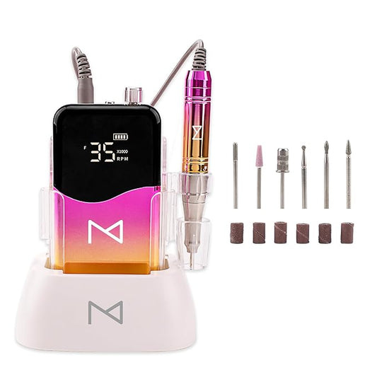 M Mase- Professional Nail Drill Machine - Coreless 2-in-1 Nail File - Electric, Cordless, 35000 RPM, HD Display - Electric Nail Drill for Professional & Home Use (Pink Gold)-BrightBean Baby