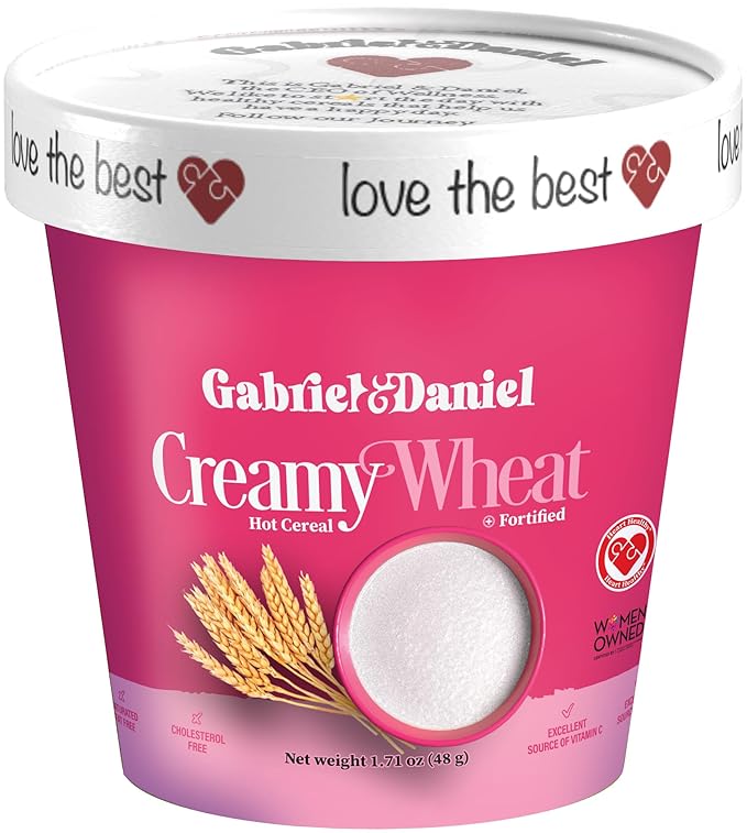 Gabriel & Daniel Organic Instant Creamy Wheat (Farina) Hot Cereal Cup – Non-GMO, Pure and Organic Breakfast Cereal – Rich in Iron & Vitamin C for a Nourishing and Quick Meal – Smooth & Creamy Texture (Pack of 12)-BrightBean Baby