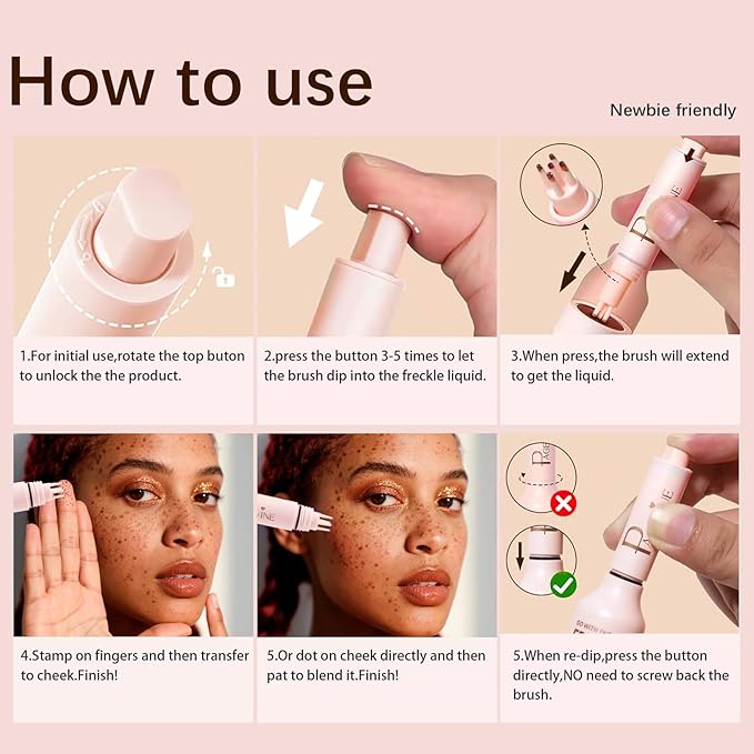 Freckle Stamp - Freckle Pen Waterproof, Long Lasting Fake Freckles,Quick Dry 5-Point Faux Freckles Stamp Cushion Stain Marker in One Press Natural and Lifelike Sunkissed Pencil Tool Makeup (#2-Medium)-BrightBean Baby