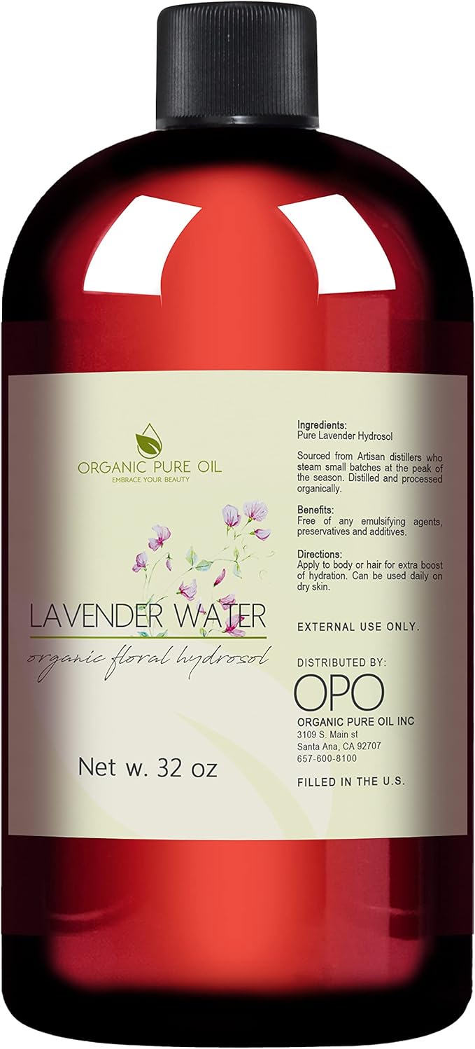 Lavender Water Hydrosol - Pure Steam Distilled Natural Non GMO Calming Bulk Body, Face, Facial Toner, Aromatherapy, Set Makeup, Cleanser Mist Spritz - 32oz - OPO-BrightBean Baby