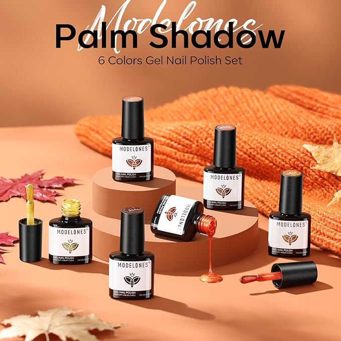 modelones Chameleon Gel Nail Polish Set, 6 Colors Fall Gel Polish Kit Glitter Shimmer Brown Orange Yellow Soak Off LED Nail Lamp Home Gift DIY Salon For Women Girl-BrightBean Baby