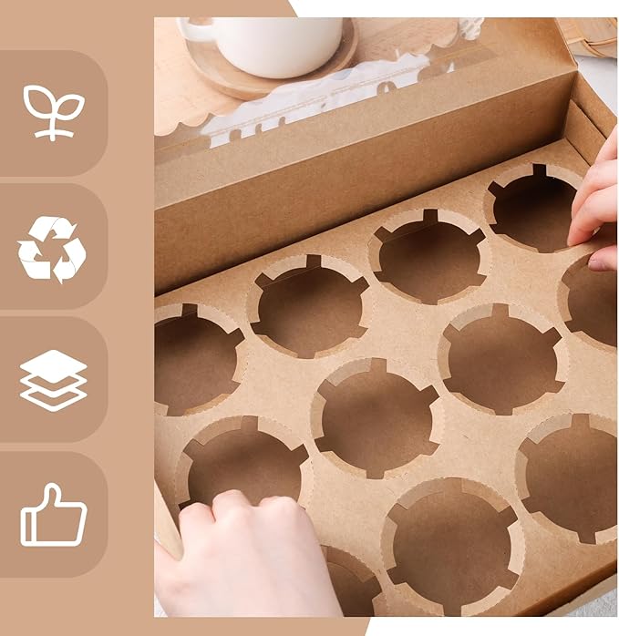 VGOODALL 6PCS Kraft Cupcake Containers, 12 Count with Window Boxes Holding 72 Pastry Box for Birthday Holiday Party Bakery Supplies