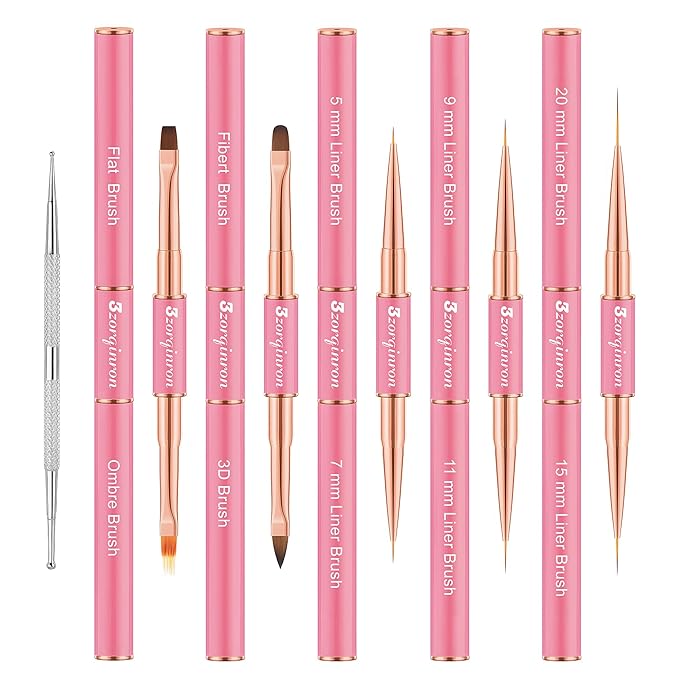Nail Art Bushes Set, Professional 5Pcs Double-Ended Nail Brush Kit for Details, Long Lines, Ombre & 3D Design-Perfect for DIY Manicures & Salons (Pink)-BrightBean Baby