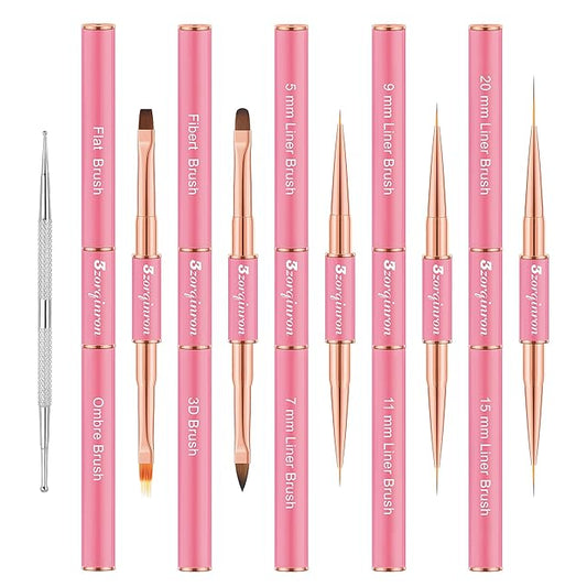 Nail Art Bushes Set, Professional 5Pcs Double-Ended Nail Brush Kit for Details, Long Lines, Ombre & 3D Design-Perfect for DIY Manicures & Salons (Pink)-BrightBean Baby