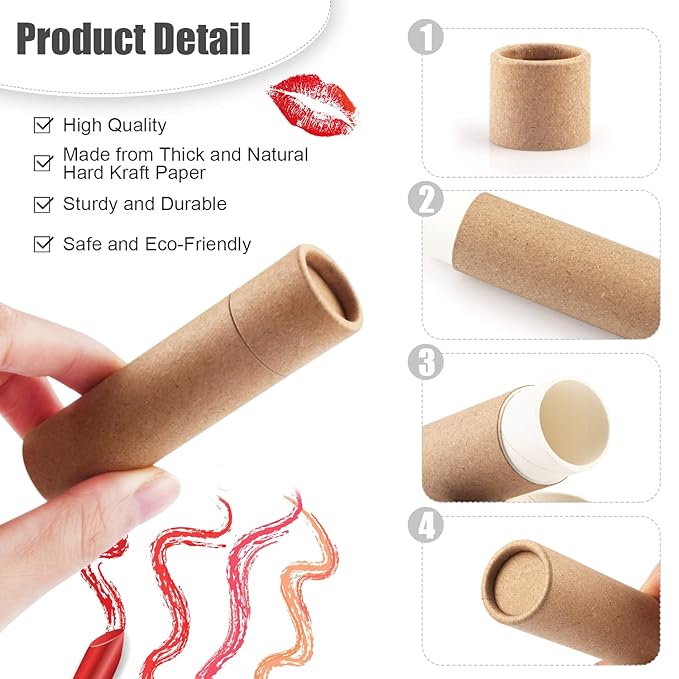 10 Pcs 25g Paperboard Lip Balm Tubes Refillable Krafts Paper Lipstick Tube Round Cardboard Empty Lip Gloss Container Holder Tubes for DIY Chapstick Salve Cosmetic Lotion Solid Perfume - Brown-BrightBean Baby