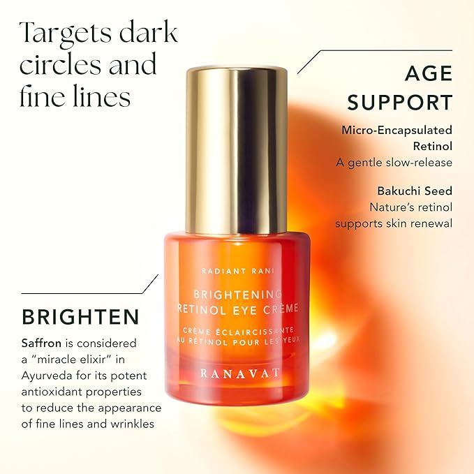 RANAVAT Brightening Retinol Eye Cream - Anti Aging Eye Cream and Dark Circle Corrector to Help Target Fine Lines - Enriched with Micro-Encapsulated Retinol, Bakuchi Seed, & Saffron (0.5 oz)-BrightBean Baby