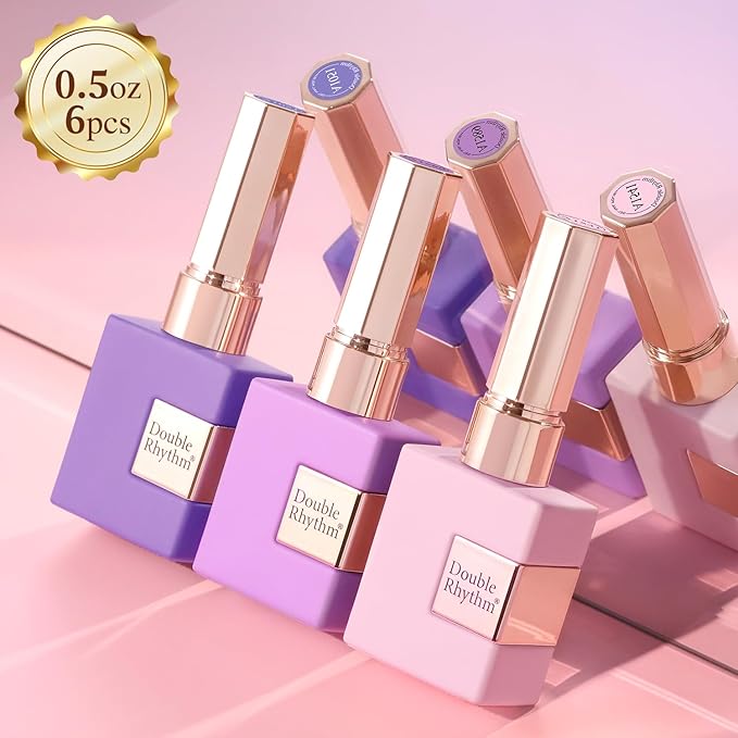 Double Rhythm 6 Pcs 15 ML Gel Polish Set Same Color Same Bottle Soak Off Gel Polish Kit Nail Art Manicure Salon DIY at Home for Women (Light Dark Purple Violet Rose Pink-T6-16)-BrightBean Baby