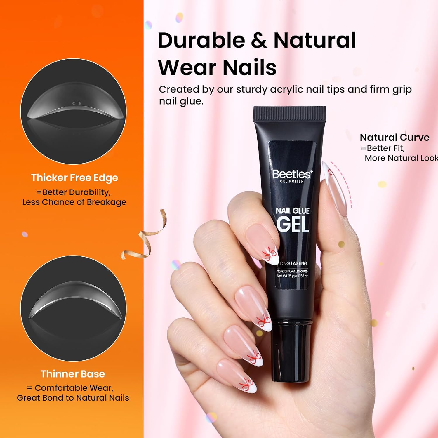 Beetles Gel Nail Kit Medium Almond with Nail Dehydrator and Primer, 576Pcs Half Matte Etch-X Gel Nail Tips Solid Nail Glue Mini Nail Lamp Acrylic Nail Tips Easy DIY Nail Extension Set Gift for Women-BrightBean Baby