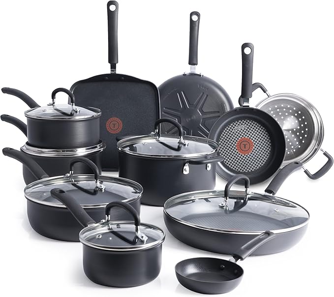 T-Fal Ultimate Hard Anodized Nonstick Cookware Set 17 Piece - Black Pots and Pans