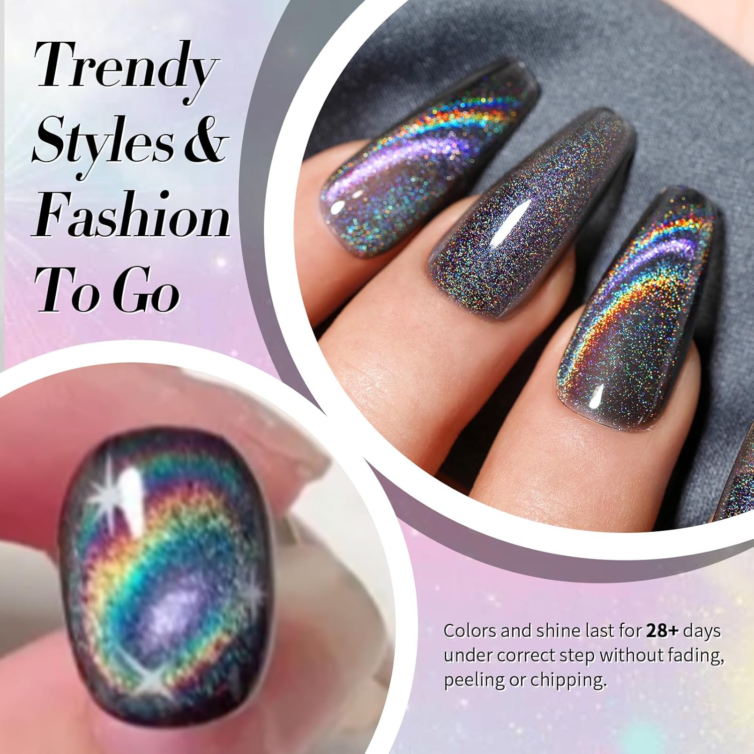 Born Pretty Cat Magnetic Eye Gel Nail Polish Holographic Rainbow Cat Magnetic Gel, Black Glitter Magnetic Soak Off U v Nail Gel Diy Art for Girls Women 15ML-BrightBean Baby