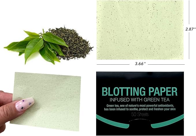 2 Pks GREEN TEA INFUSED Soothing Natural Abaca Blotting Paper - 100 Oil Blotting Sheets - Makeup Friendly UNISEX Oily Skin Shine Blotter Photography Zoom Meetings Travel Gym School - MADE IN TAIWAN-BrightBean Baby