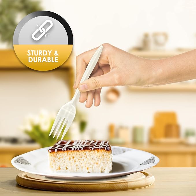 PAMI Plastic Forks 1000 Count Bulk Pack Medium Weight Disposable Utensils for Parties Catering Takeout & More Sturdy Cutlery (Forks Forks White)