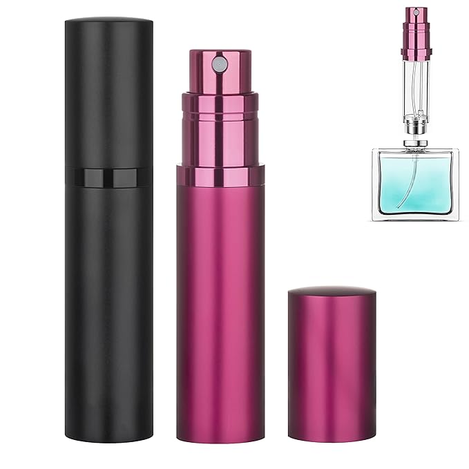 Refillable Perfume Atomizer Travel Bottle 2-Pack 5ml Leakproof Luxury Travel Perfume Refillable Bottle, Portable Fragrance Atomiser (Black & Rose Red)-BrightBean Baby