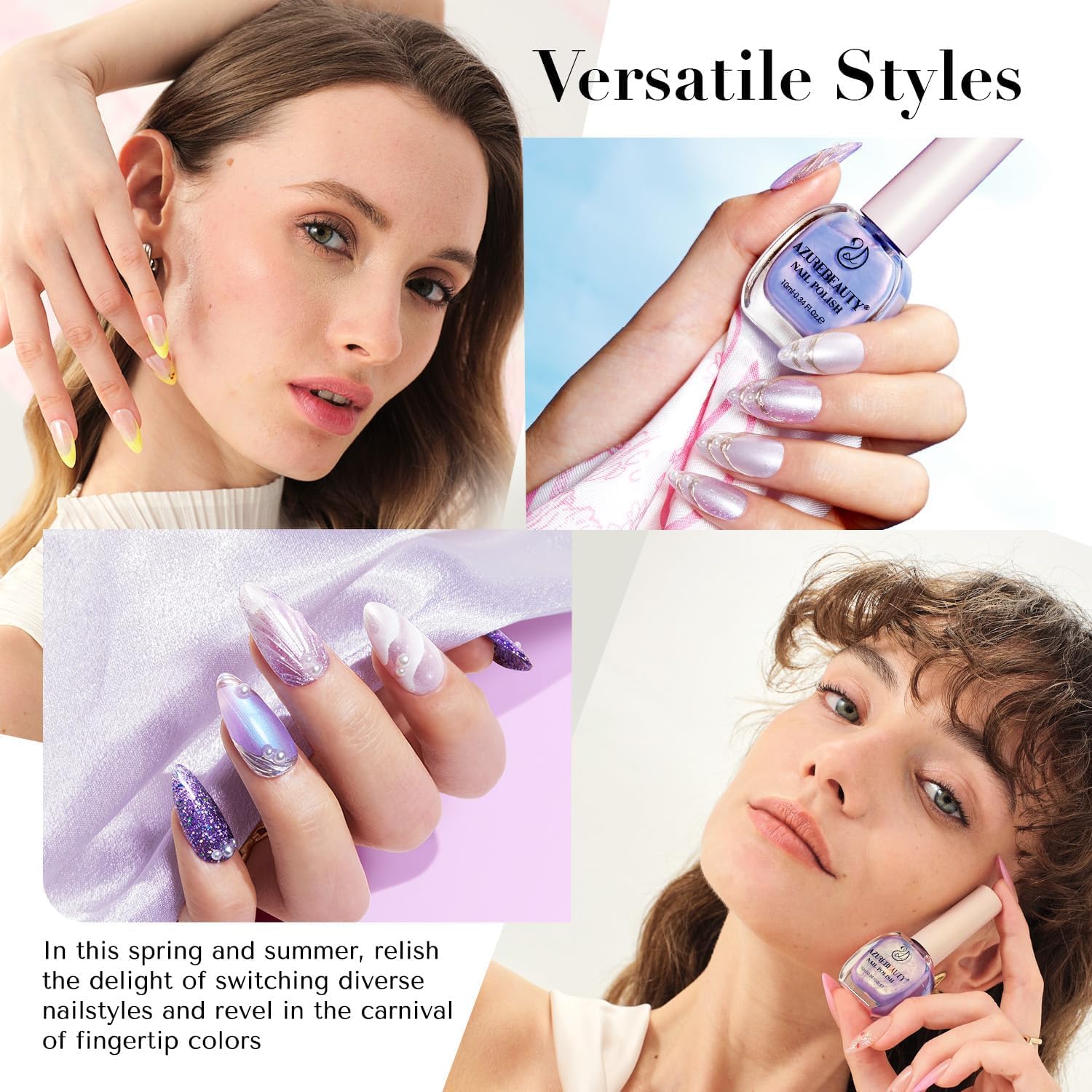 AZUREBEAUTY Nail Polish Set Fast Drying Glitter Pink Purple Spring Summer 4 Colors Lilac Nail Polish Natural Nail Lacquer Fingernail Kit with Top Coat DIY Salon Home-BrightBean Baby