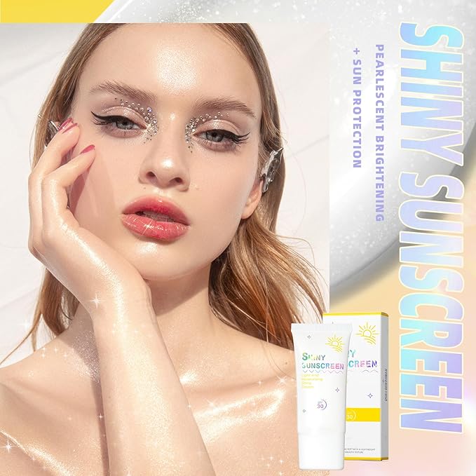 Shimmer Face Primer with Sunscreen, SPF 30, Highlighting Fine Glitter Brightening + Sun Protection, Moisturizing Sunscreen, Natural & Refreshing, Oil-Controlling,Non-Greasy Isolation Primer-BrightBean Baby