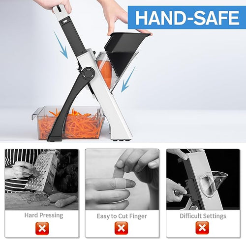 (All in 1) Upgraded Version Mandoline Slicer for Kitchen & Adjustable Mandolin. Detachable Blade, Kitchen Veggie Chopper Cut Slicing, Strips, Shredding, Dicing, Chop