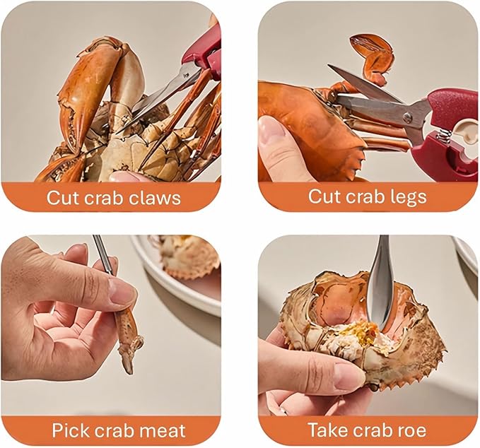 ACCUFINE Crab Crackers and Tools Red in Case Set for Party Crab Scissors for Cutting the Shell Lobster Crackers and Picks SetS with Carrying Case Seafood Scissor Shrimp (red)