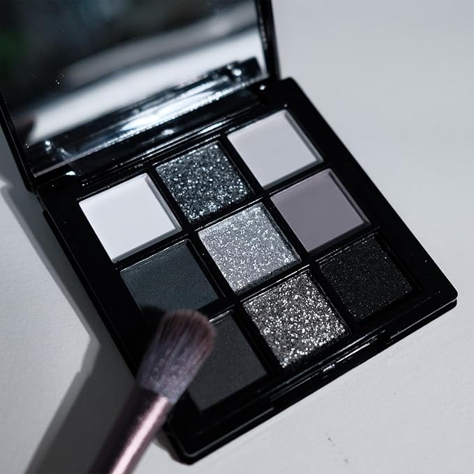 Erinde 9 Color Smokey Eyeshadow Palette, Highly Pigmented Matte & Glitter Shades,Black Silver Gray Eye Shadow Set for Halloween Makeup, Long-Lasting, Waterproof & Blendable, Reversal Star Smokey-BrightBean Baby