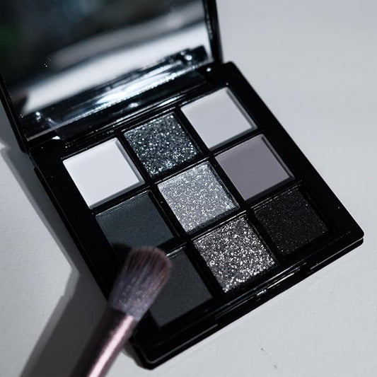 Erinde 9 Color Smokey Eyeshadow Palette, Highly Pigmented Matte & Glitter Shades,Black Silver Gray Eye Shadow Set for Halloween Makeup, Long-Lasting, Waterproof & Blendable, Reversal Star Smokey-BrightBean Baby