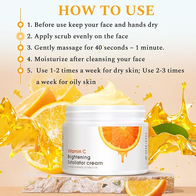 Vitamin C Face Scrub Face Exfoliator Cream Brightening Facial Scrub Exfoliating Facial Wash Microdermabrasion Facial Scrub, Gently Exfoliate Dirt and Dead Skin Cells, Improve Dark Spot, 140g/5oz-BrightBean Baby