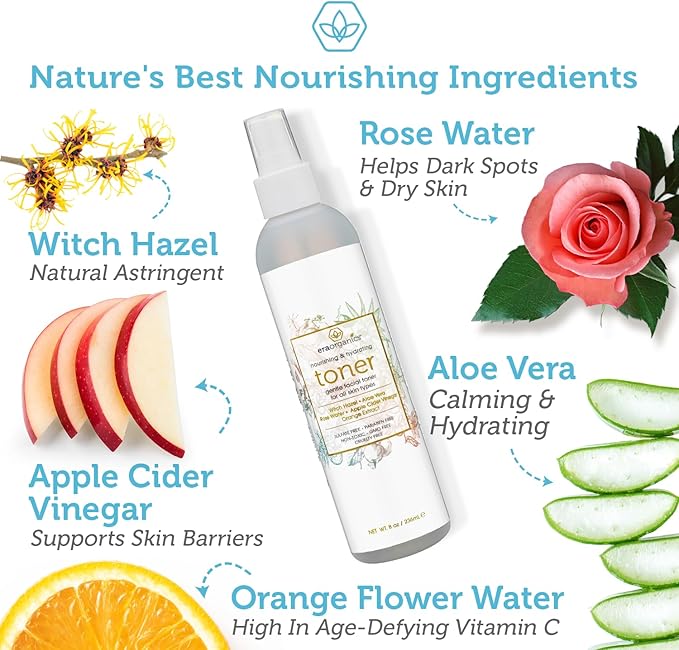 Era Organics Hydrating Toner for Face - Refreshing and Balancing Anti Aging Facial Mist with Rose Water, Apple Cider Vinegar, Witch Hazel-BrightBean Baby