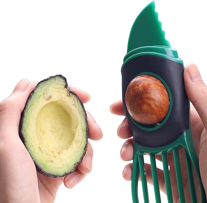 Linoroso Avocado Slicer Tool Kitchen Avocado Knife Set, Good Grips 3-in-1 Avocado Tool with Avocado cutter slicer, Avocado Pit Remover, Avocado Peeler with Cover, Green