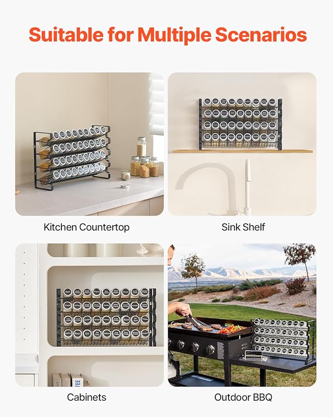 VEVOR Spice Rack Organizer for Cabinet, Spice Organizer with 36 Empty Spice Jars, Lids, Spice Labels, and Funnel Complete Set, Seasoning Organizer for Countertop, Kitchen, Pantry, Cupboard, 18x11 in