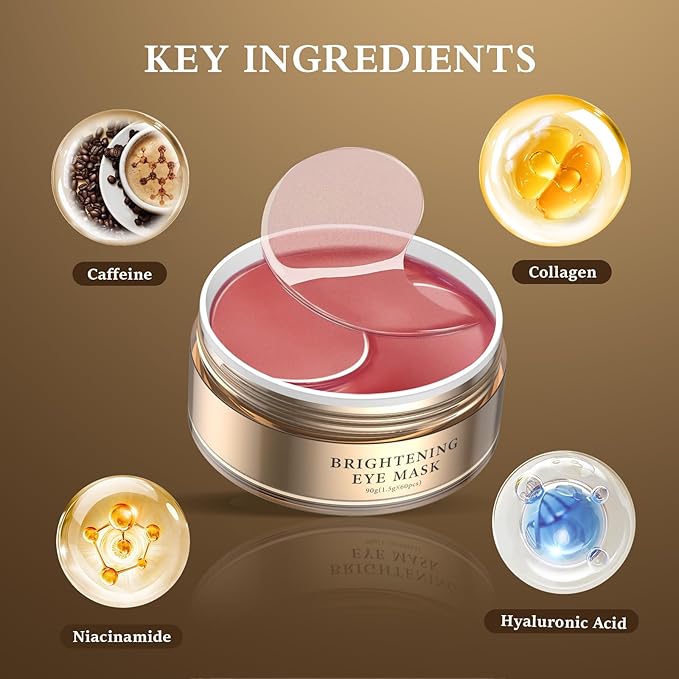 Caffeine Brightening Eye Masks - Under Eye Patches for Dark Circles, Eye Bag, Wrinkle, Puffiness with Hyaluronic Acid - Hydrating Eye Masks for Women and Men, Less Tired-BrightBean Baby