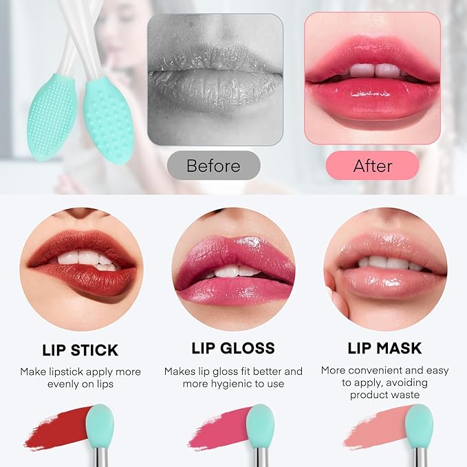 Unaone Lip Scrub Brush - 3 PCS Dual-ended Lip Scrubber Exfoliator and Silicone Lip Brush, 3-in-1 Silicone Lip Scrub Tool Lip Mask Applicator, Gentle Exfoliator & Applicator for Soft-BrightBean Baby