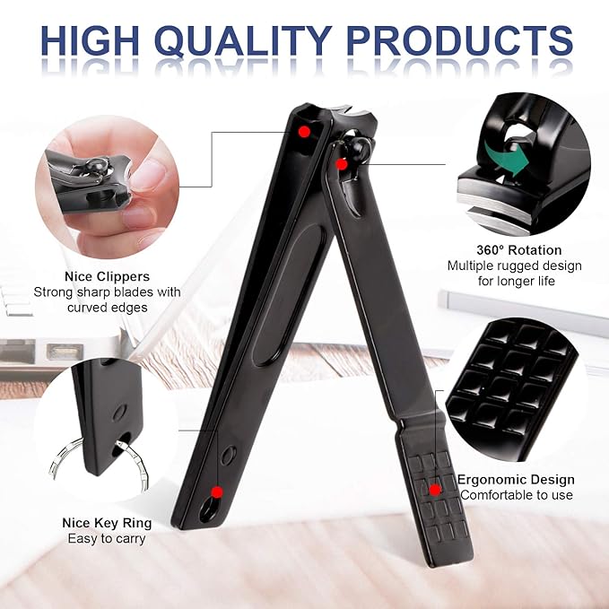 Manicure Pedicure Kit Nail Clippers Set Fingernails & Toenails Vibrissac Scissor 5 Pieces Best Care Tools for Man & Women with Travel Case (Gray/Black_A) (Gray/Black_A)-BrightBean Baby