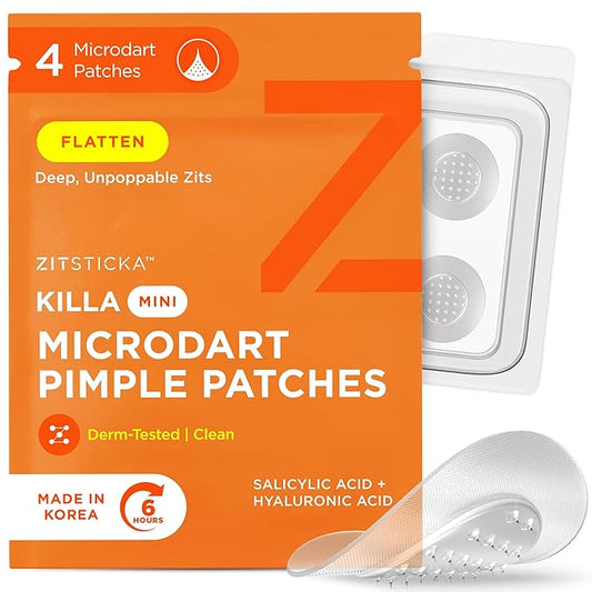 ZitSticka Killa Pimple Patches for Face - World's Most Potent Pimple Patch with Fast-Acting Microdarts - Starts Working within 6 Hours for Deep, Early-Stage Zits - Mini 4 Count-BrightBean Baby
